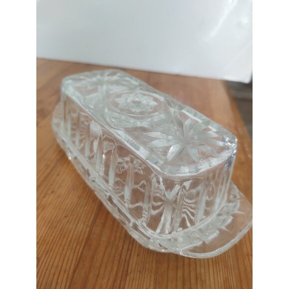 Vintage Anchor Hocking Covered Cut Glass Butter Dish Star Of David - Picture 8 of 11